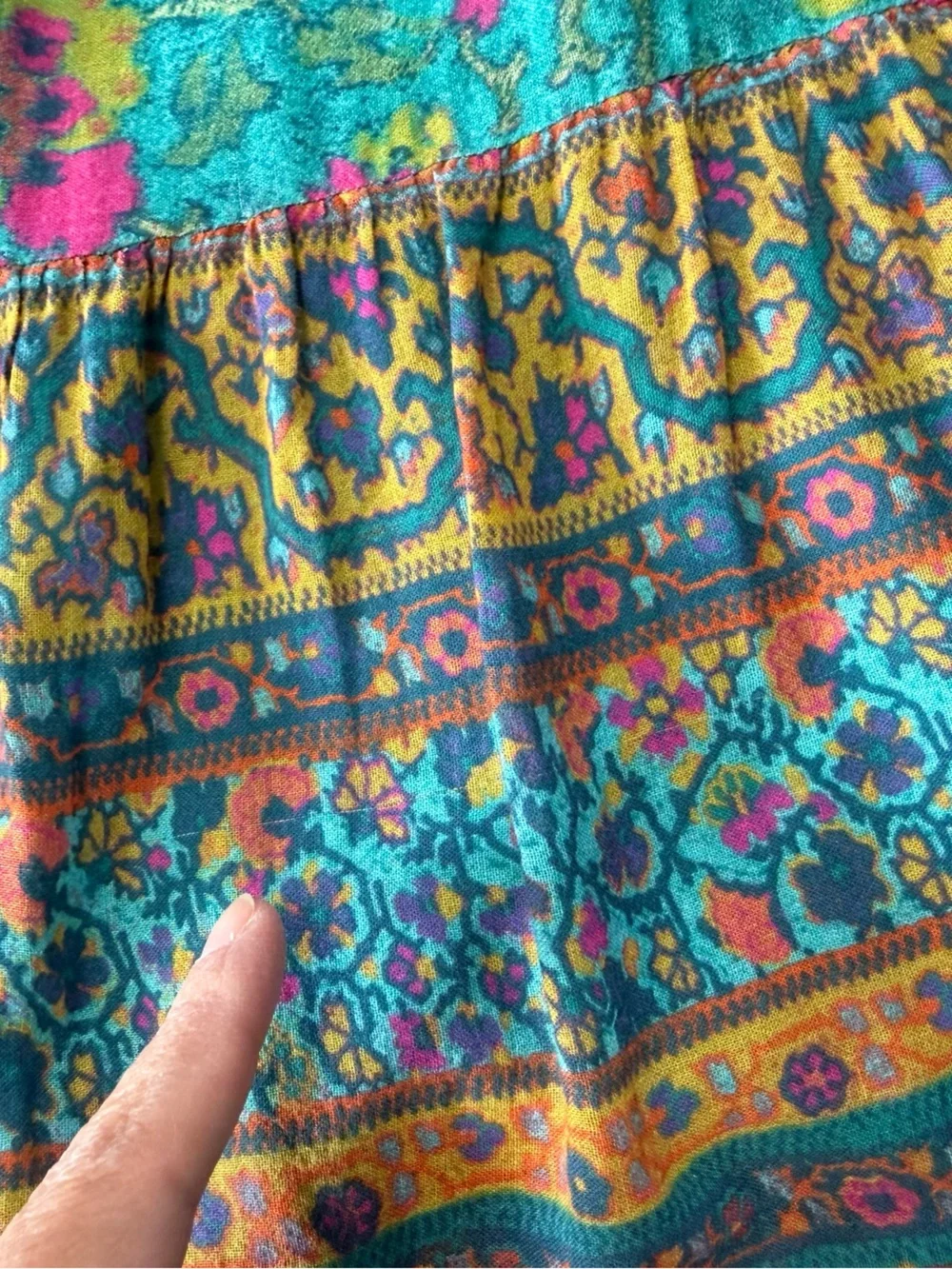 Sundance Dalis Ruffles Sleeveless Midi Dress Teal Turquoise Floral V Neck Size M